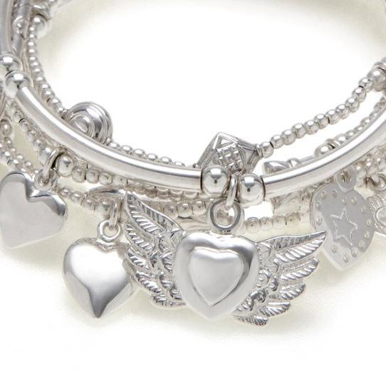 Good Charma Sterling Silver ANGELS for LUCK & PROTECTION Bracelet 6-Stack