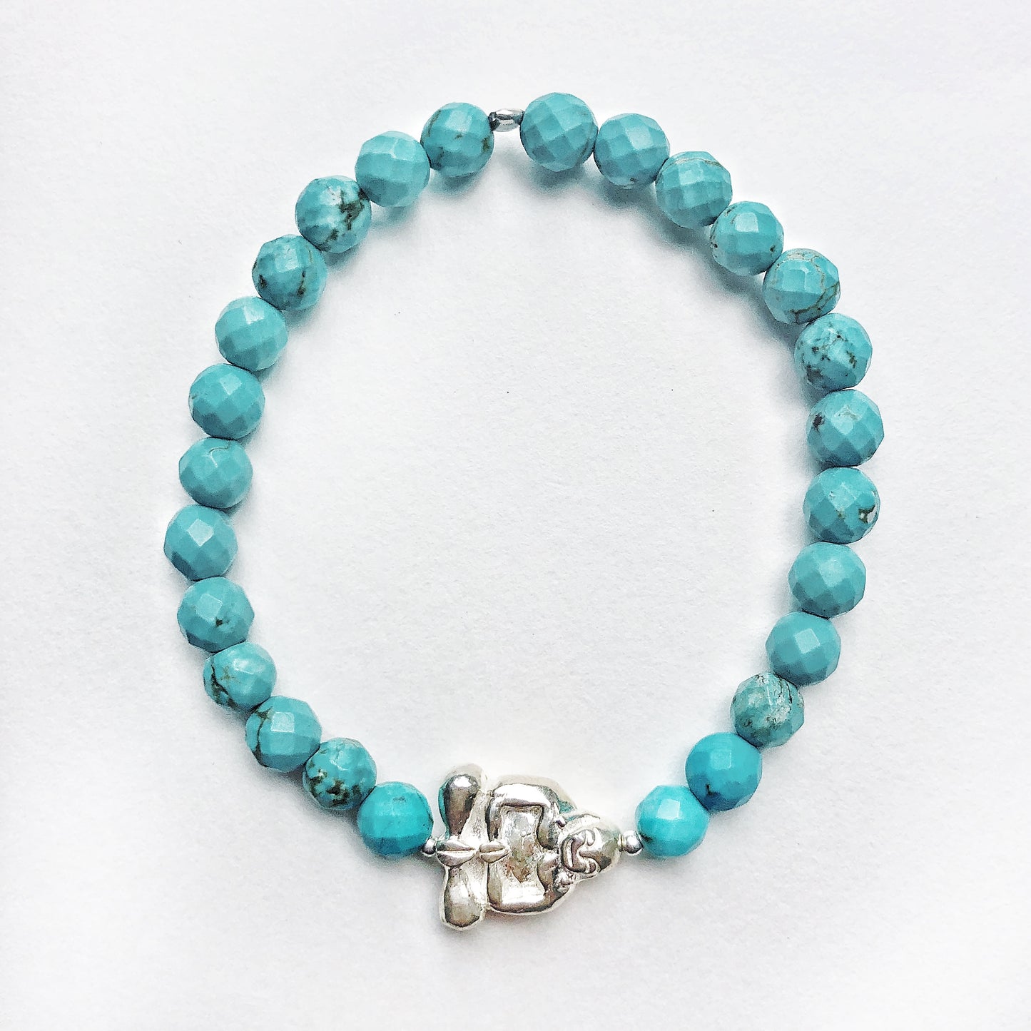 Silver Peaceful Buddha Gemstone Bracelet - Turquoise