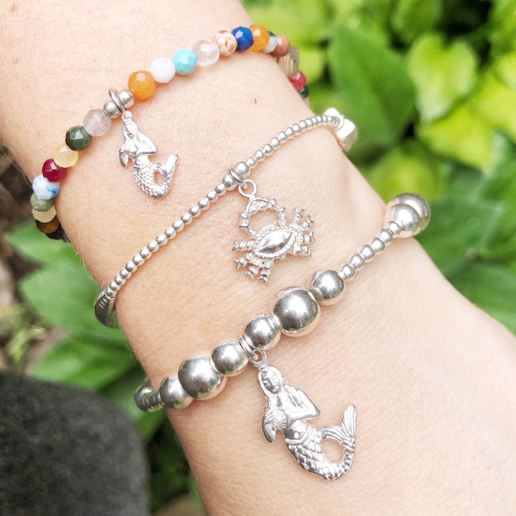 Crab Charm Bracelet in Sterling Silver