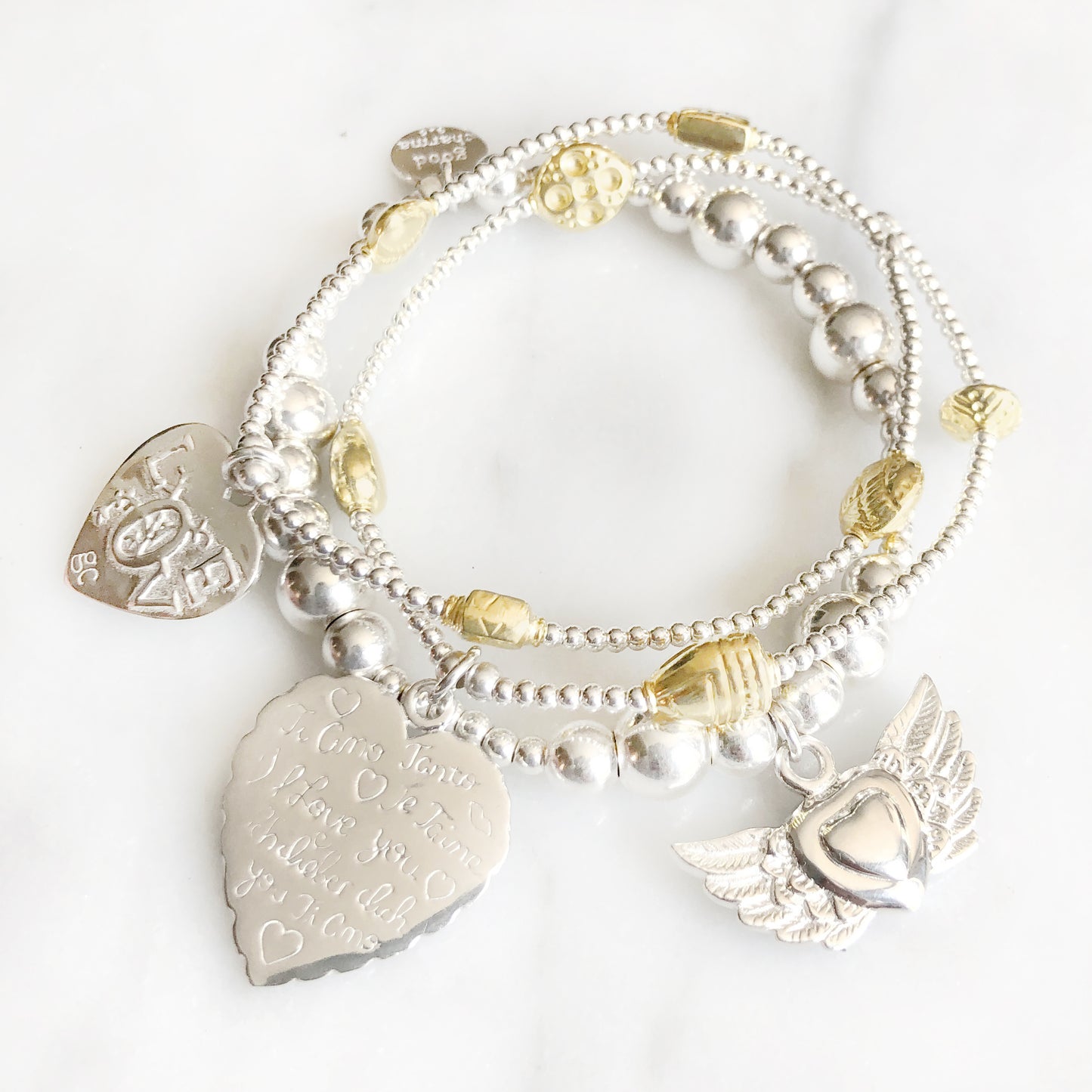 Good Charma Sterling Silver/Gold Vermeil "Forever Love" Bracelet 3-Stack