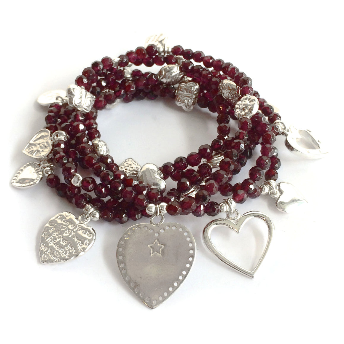 Hearts 6-Bracelet Garnet Set - good charma