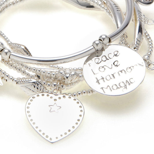 Good Charma Sterling Silver "Peace" Bracelet 6-Stack