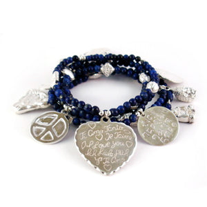 Peace & Love 6-Bracelet Lapis Set - good charma