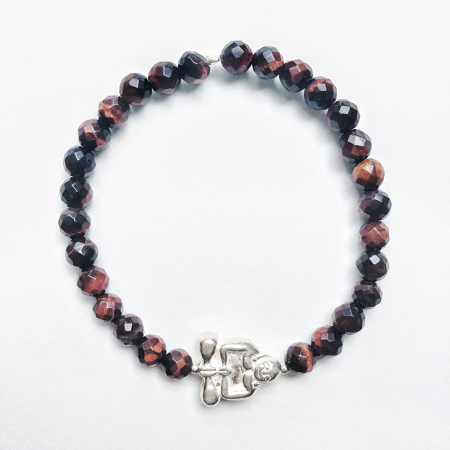 Silver Peaceful Buddha Gemstone Bracelet - Red Tigers Eye