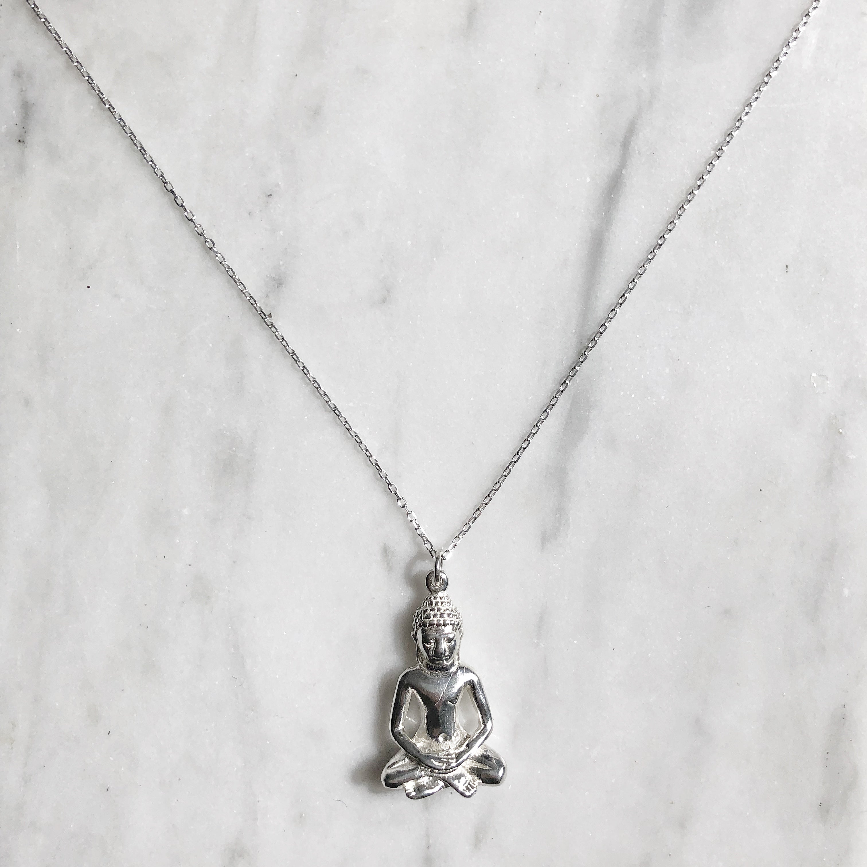 Sterling Silver Detailed Meditating Buddha Pendant Necklace Curb Chain –  81stgeneration