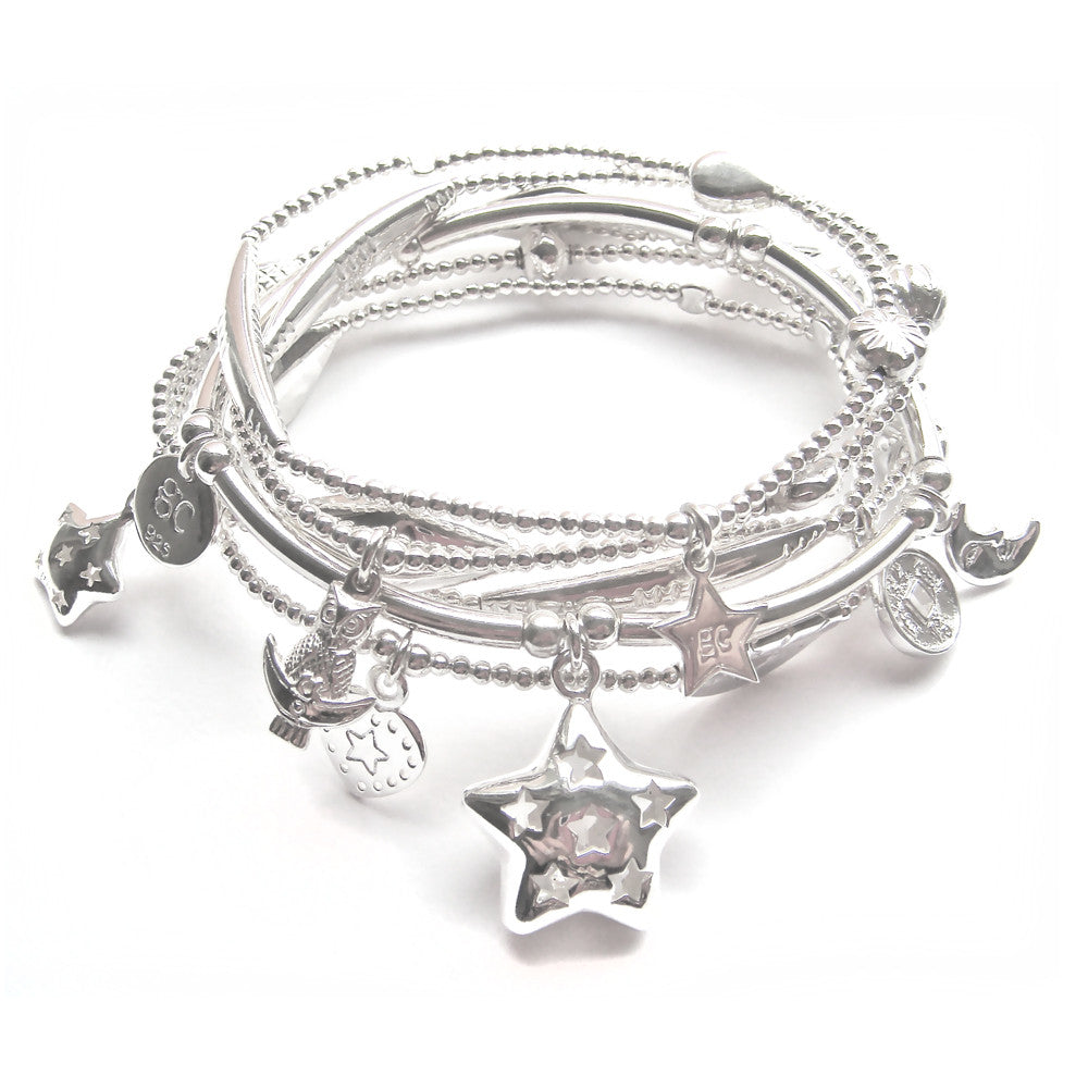 Good Charma Sterling Silver ANGELS for LUCK & PROTECTION Bracelet 6-Stack