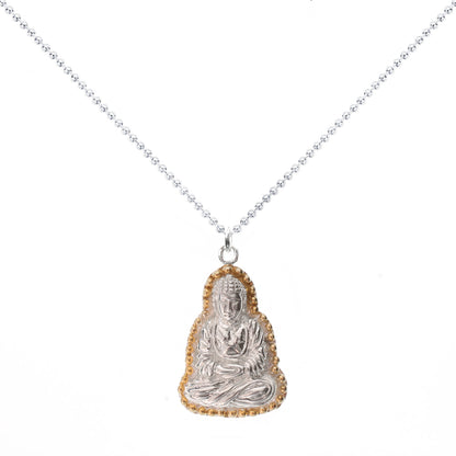 Praying Buddha Necklace in Sterling Silver with Gold Vermeil