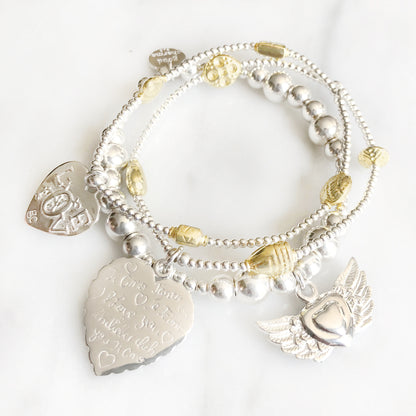 Good Charma Sterling Silver/Gold Vermeil "Forever Love" Bracelet 3-Stack