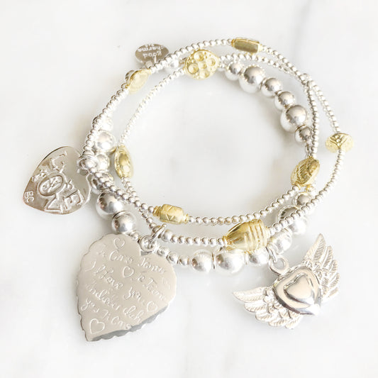 Good Charma Sterling Silver/Gold Vermeil "Forever Love" Bracelet 3-Stack